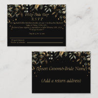 Cartão de casamento RSVP Preto/Dourado Inglês/Viet