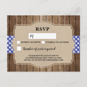 Cartão de Casamento RSVP Xadrez Azul Churrasco em 