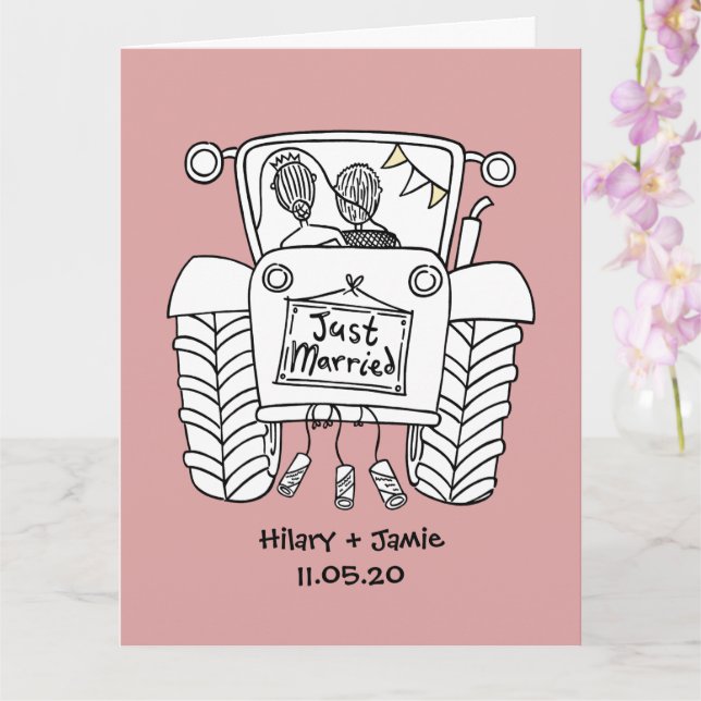 Cartão de Casamento Russo de Casinha de Trator Per (Orquídea)