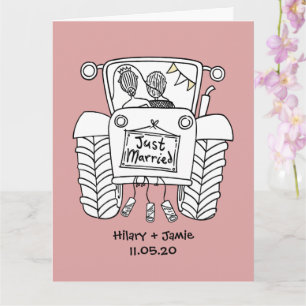 Cartão de Casamento Russo de Casinha de Trator Per