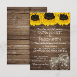 Cartão de Casamento Rustic Mason Jar Sunflower