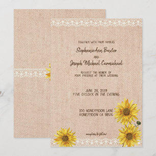 Cartão de casamento rústico dos girassóis do la