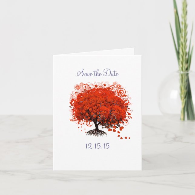Cartão de Casamento Save the Date Árvore Vermelha (Frente)