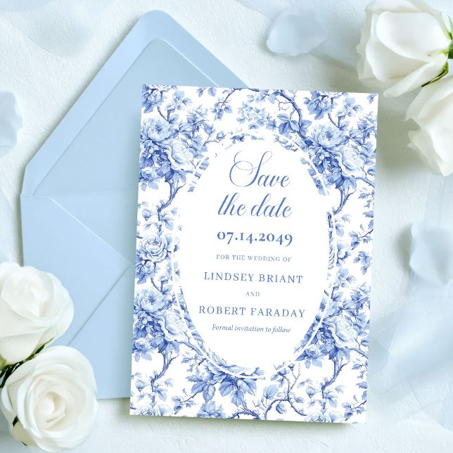 Cartão de Casamento Save the Date com Rosas Azuis  (Luxury Navy Blue Roses Save the Date Wedding Card)