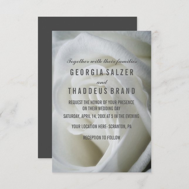 Cartão de Casamento Texturizado Rosa Branca (Frente/Verso)