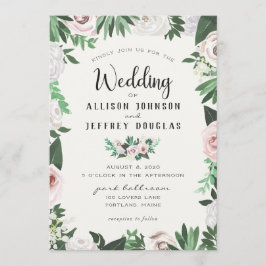 Cartão de Casamento Verde Cor Floral Cor-de-Rosa B