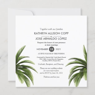 Cartão de Casamento Verde da Árvore Tropical Palm