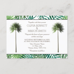 Cartão de Casamento Verde da Árvore Tropical Palm