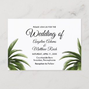 Cartão de Casamento Verde da Árvore Tropical Palm