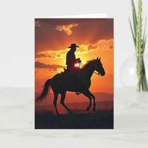 Cartão de Cavalgada ao Pôr do Sol Ardente