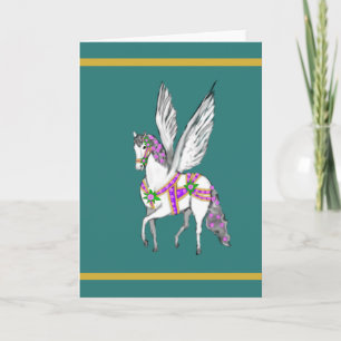 Cartão de Cavalo Pegasus de Carrossel Antigo Dança