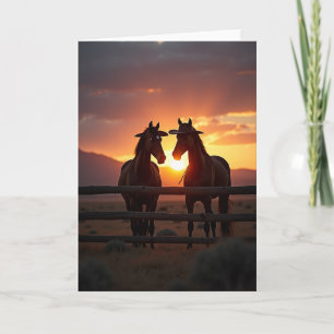 Cartão de Cavalos do Pôr do Sol Majestoso