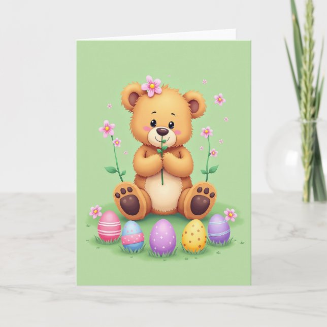 Cartão de Celebração da Primavera do Urso Fofo (Frente)
