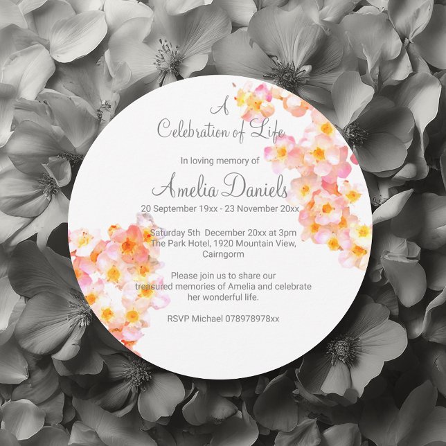 Cartão de Celebração da Vida com Flor Silvestre Rú (Country flowerCelebration of Life invitations.)