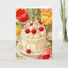Cartão de Celebração de Aniversário com Bolo Fofo