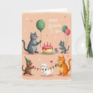 Cartão de Celebração de Festa de Gatas