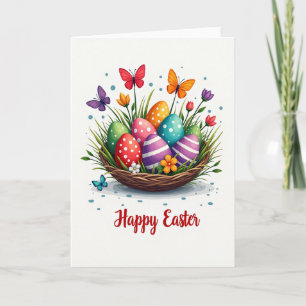 Cartão de Celebração de Ovo em Cesta de Primavera