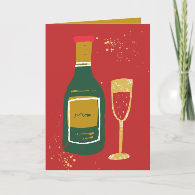 Cartão de Celebração de parabéns com Vinho e Vidro (Frente)