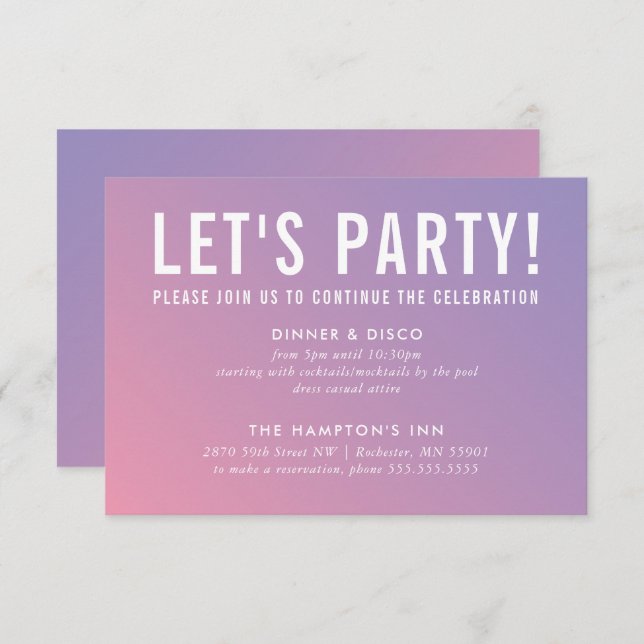 CARTÃO DE CELEBRAÇÃO DO PARTIDO gradiente roxo ros (Frente/Verso)