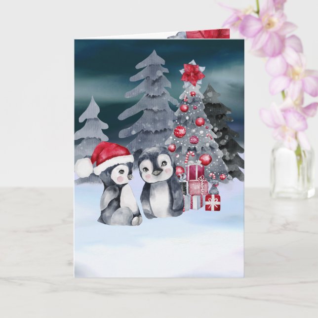 Cartão de Cena da Árvore de Natal de Pinguim (Orquídea)