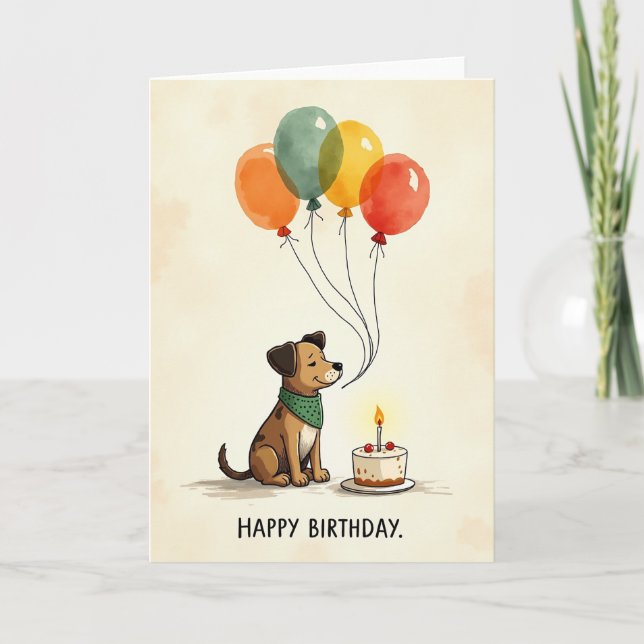 Cartão de Cena de Aniversário de Cachorro Fofo (Frente)