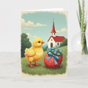 Cartão de Cena de Frango de Primavera e Ovo
