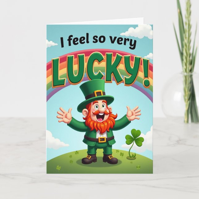 Cartão de Cena do Leprechaun Sortudo Arco-íris (Frente)