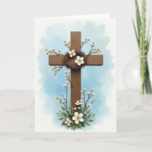 Cartão de Cena Esperançosa com Cruz em Flor