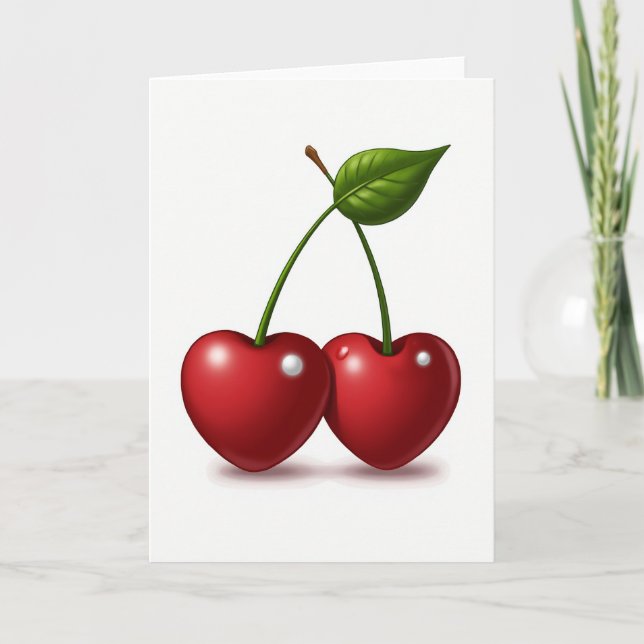 Cartão de Cerejas de Coração Simples (Frente)