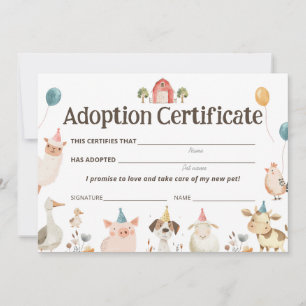 Cartão de Certificado de Adoção para Animais de Cr