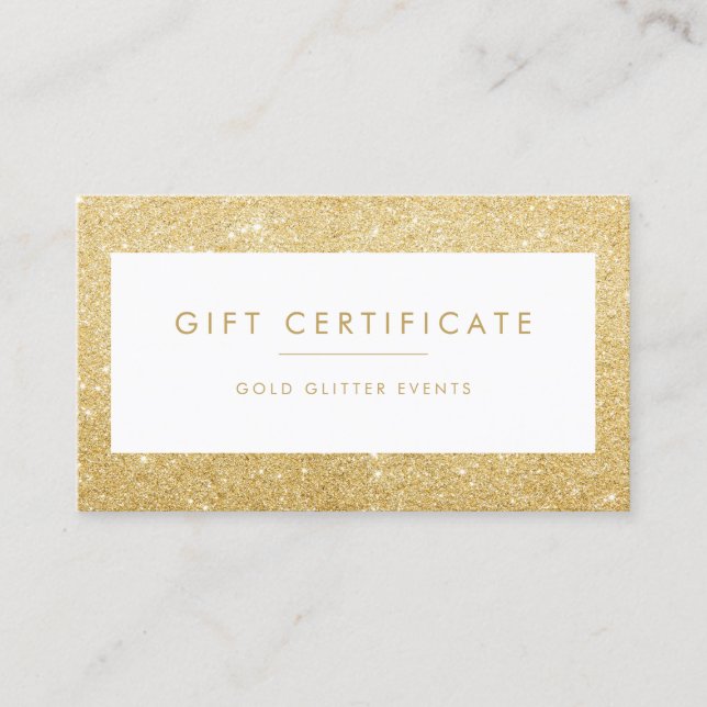 Cartão de Certificado de Glitter Dourado Elegante (Frente)