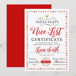 Cartão de Certificado de Lista de Natal Nice