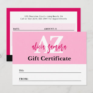Cartão de Certificado de Presente de Moda Magenta