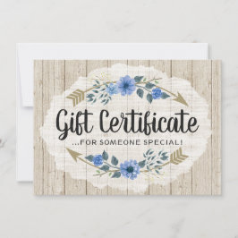 Cartão de Certificado de Presente para Madeira e S