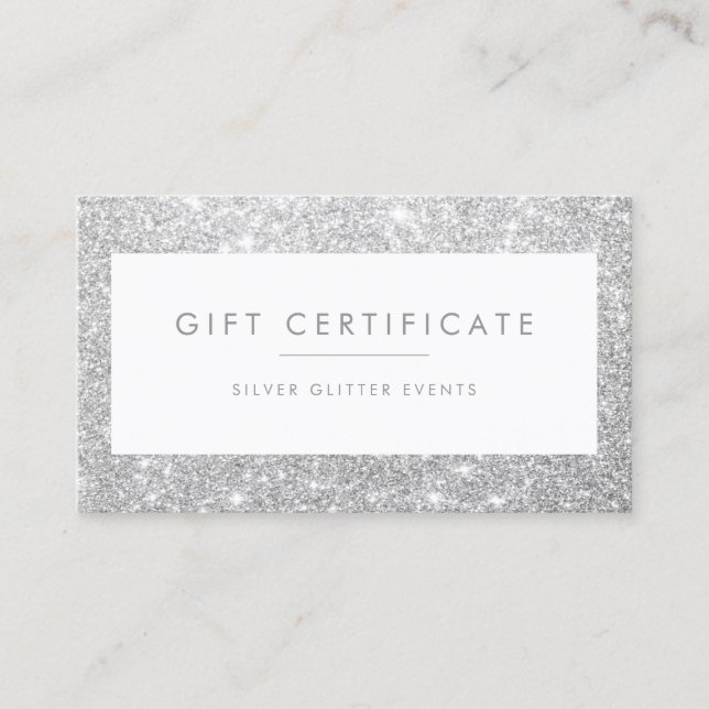 Cartão de Certificado Glitter Elegante Silver Glit (Frente)