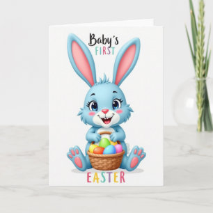 Cartão de Cesta de Páscoa do Coelho Azul Bunny