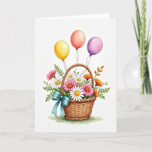 Cartão de Cesta Floral de Aniversário Alegre