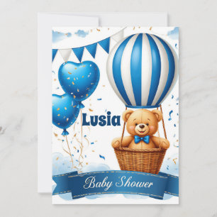 Cartão de Chá de Bebê do Ursinho de Pelúcia Azul �