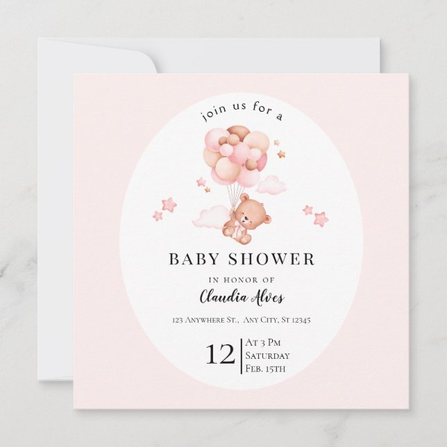 Cartão de Chá de Bebê Floral Rosa Pastel (Frente)