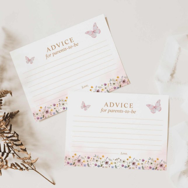 Cartão de Chá de fraldas de Borboleta para Desejos (Butterfly and wildflower Advice for parents to be card)