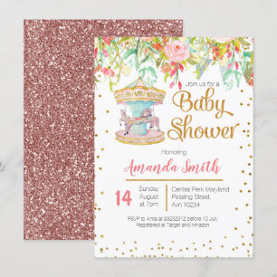 Cartão de Chá de fraldas de Carrossel Cavalo Ros