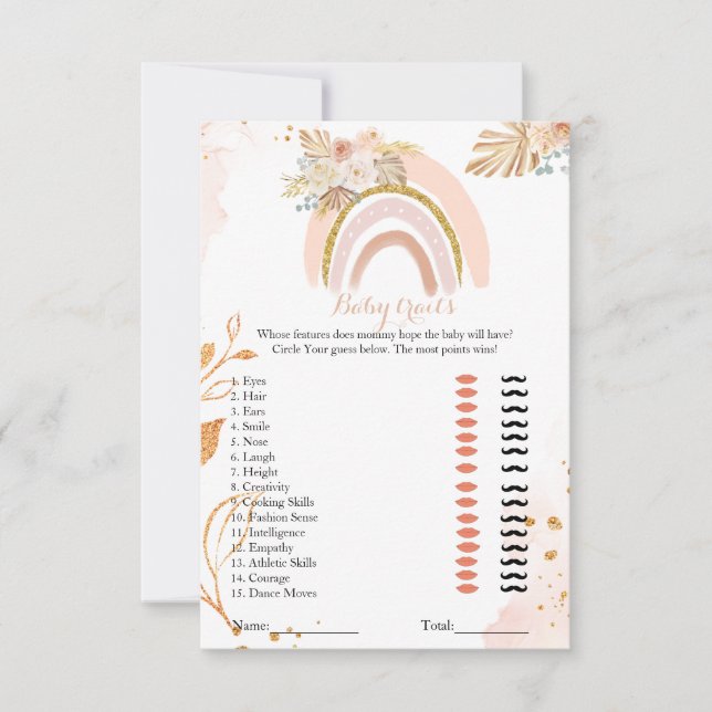 Cartão de chá de fraldas de traço de bebê do Boho  (Frente)