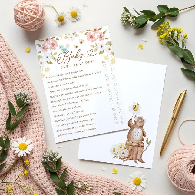 Cartão de Chá de fraldas de Urso do Woodland (Over or Under Woodland Bear Baby Shower Game Card)