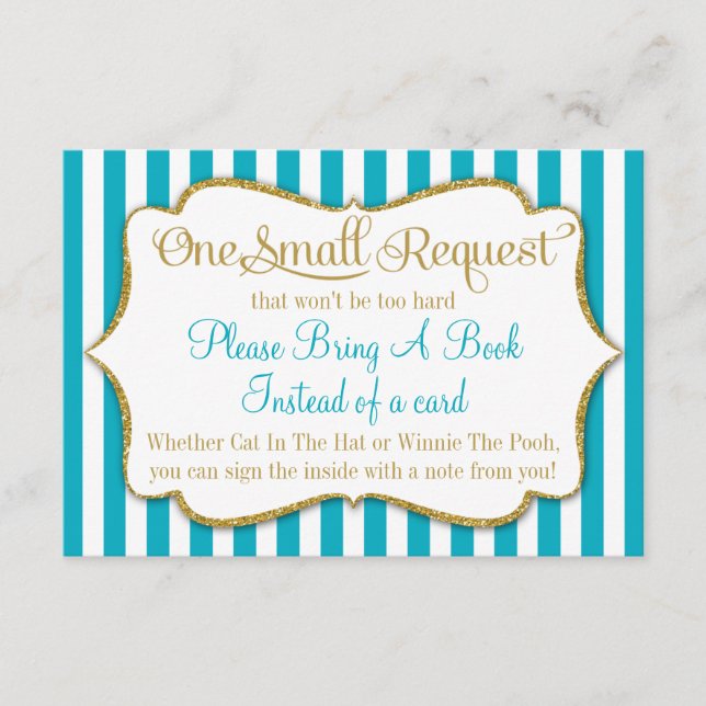 Cartão de Chá de fraldas Dourado Turquesa Traga Um (Frente)