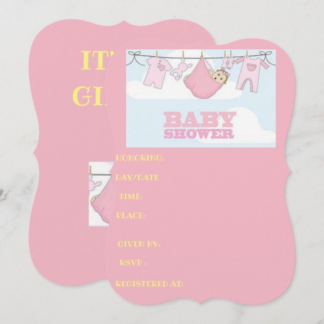 Cartão de chá de fraldas É UMA MENINA (Frente/Verso)