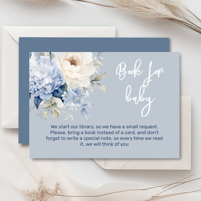 Cartão de chá de fraldas floral azul e branco (Dusty blue and beige watercolor peonies floral baby shower invitation, gender neutral)