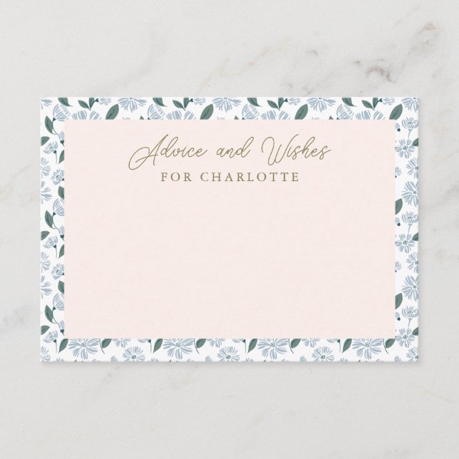 Cartão de Chá de fraldas Floral Azul Sage e Dusty (Frente)