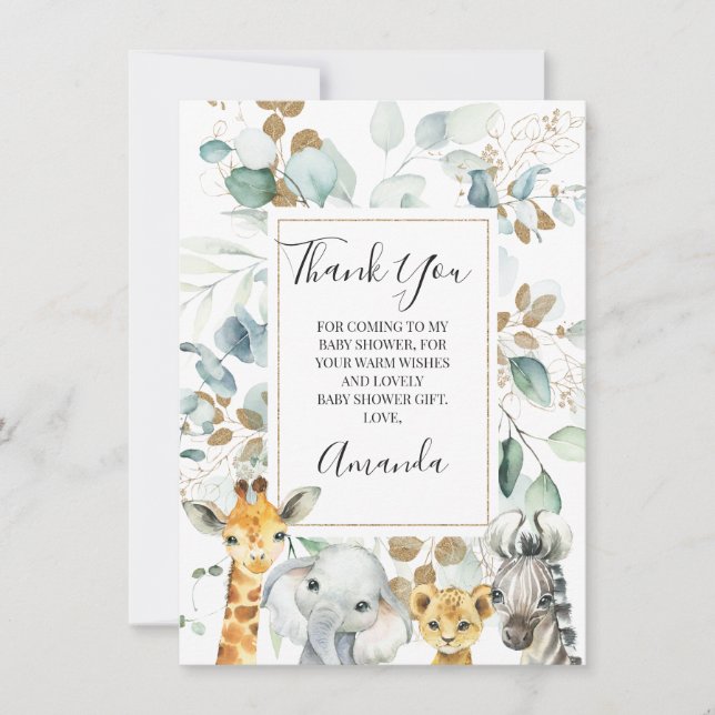 Cartão de Chá de fraldas para Animais Safari Doura (Frente)