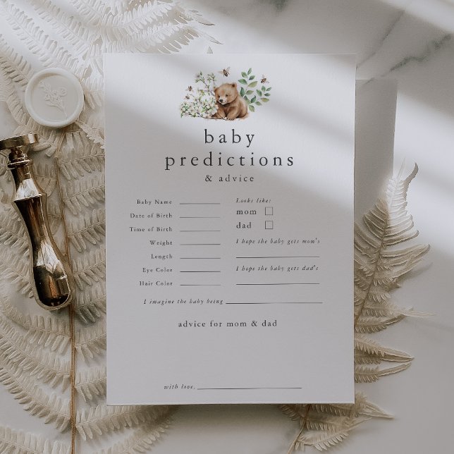 Cartão de Chá de fraldas para Previsões de Bebê do (HANNAH Bear Baby Predictions Baby Shower Game Card)