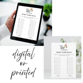 Cartão de Chá de fraldas Race do Nome do Bebê Hall